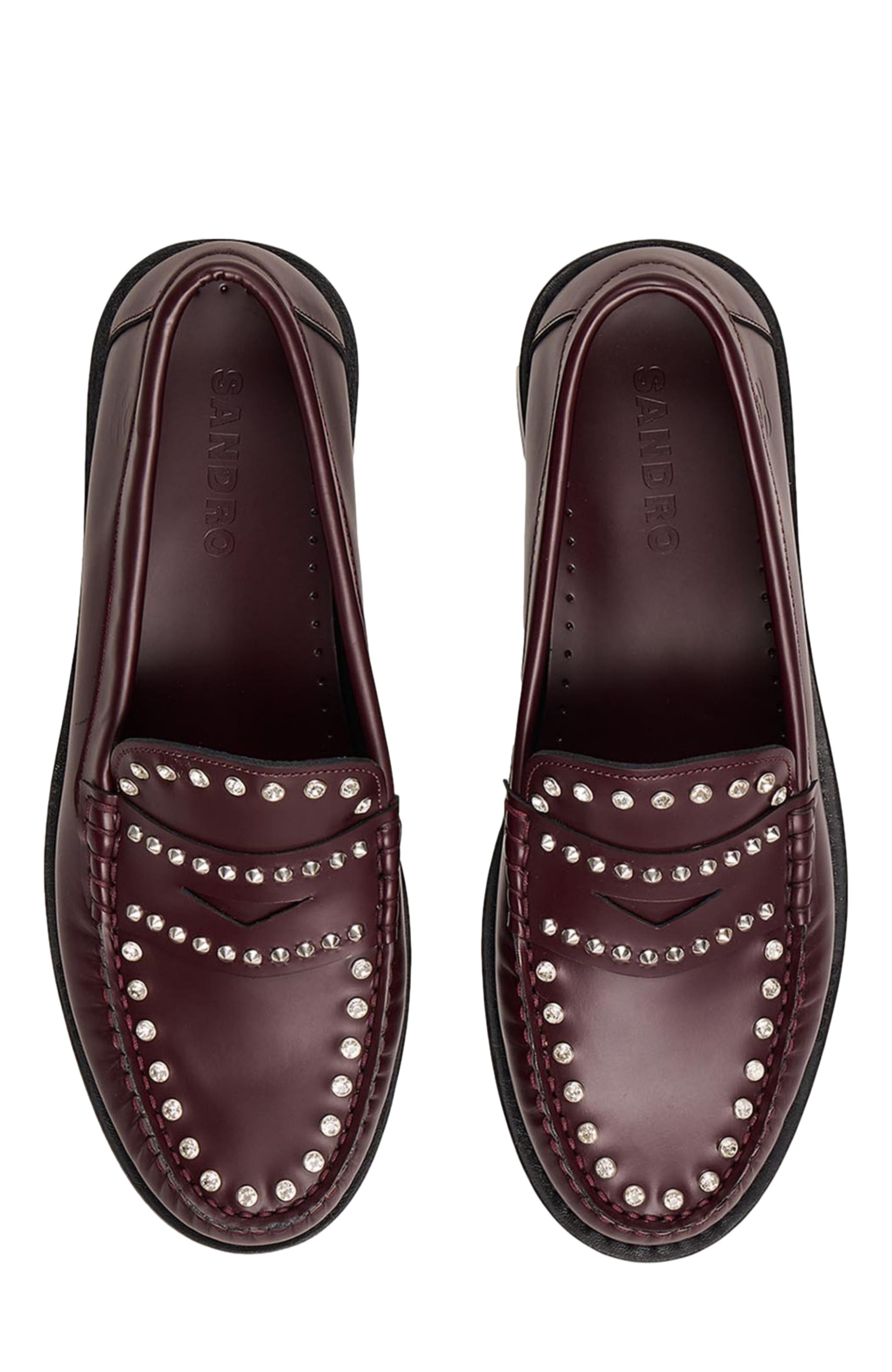 SANDRO Rhinestone studded leather loafers, Alternate, color, 
