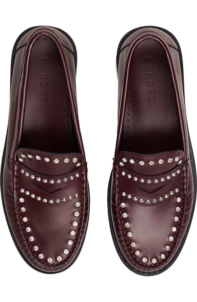 SANDRO Rhinestone studded leather loafers, Alternate, color,