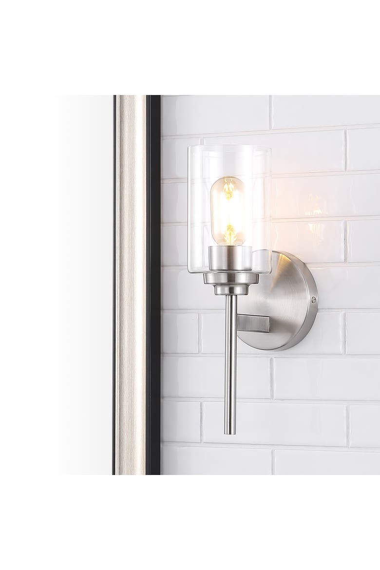 Juno 1-Light Farmhouse Industrial Iron Cylinder LED Sconce, Alternate, color, Nickel