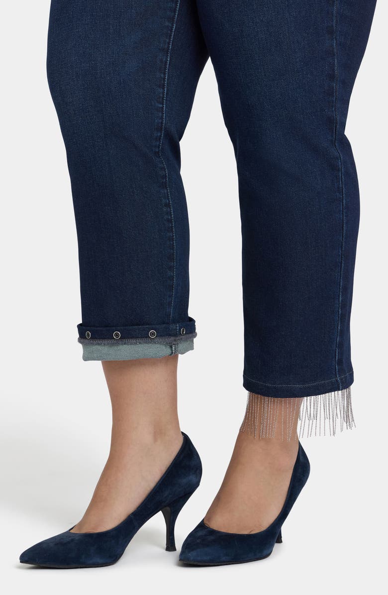 NYDJ Marilyn Beaded Fringe Ankle Straight Leg Jeans, Alternate, color, Blacken Blue