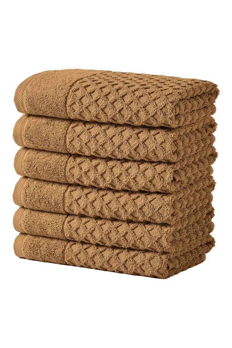 Diamond Waffle Texture 6-Pack Hand Towel Set, Main, color, MOCHA
