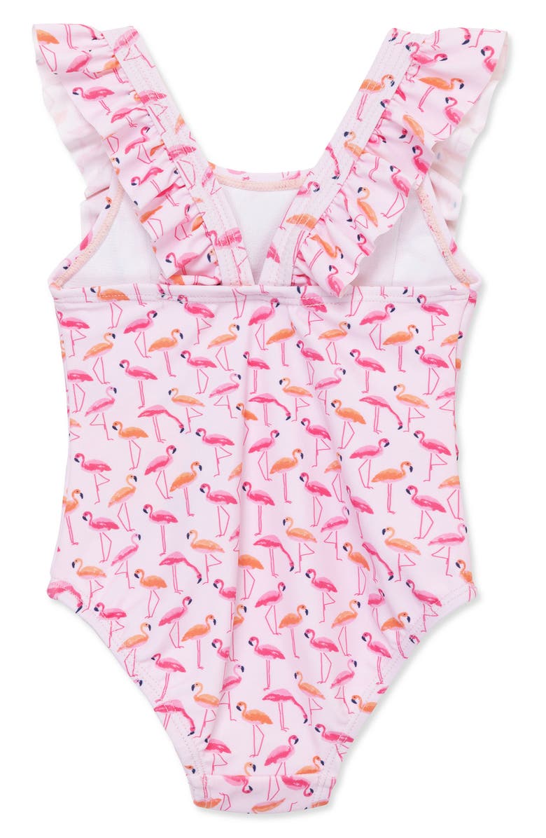 Little Me Flamingo Ruffle UPF 50+ One-Piece Swimsuit, Alternate, color, 