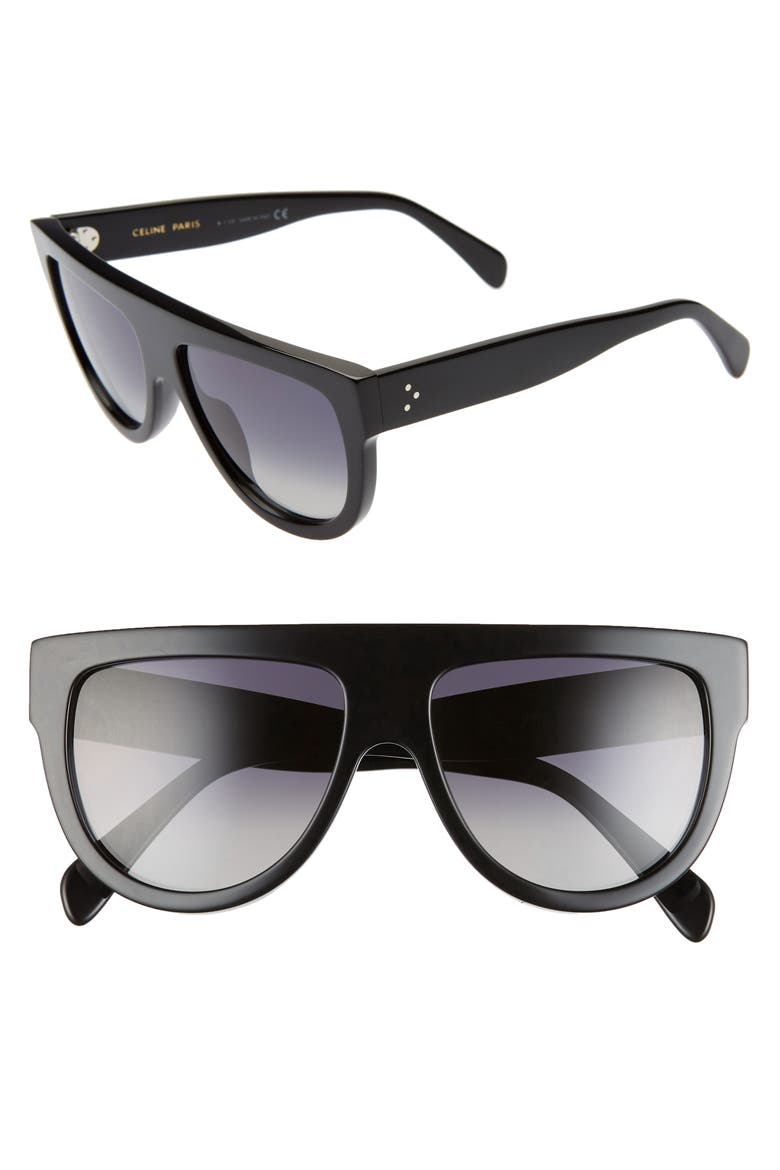 58mm Polarized Pilot Sunglasses, Main, color, SHINY BLACK