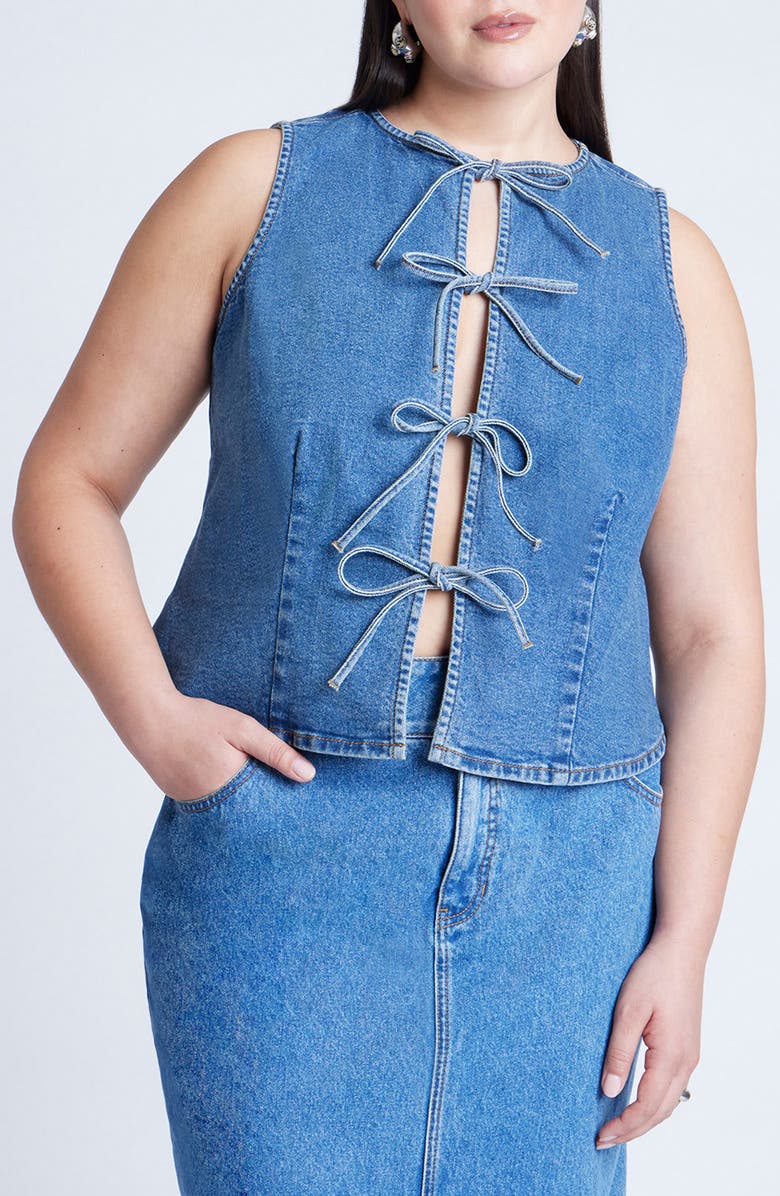 ELOQUII Tie Front Denim Vest, Main, color, 