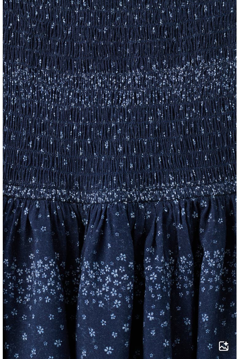 Print Smocked Strapless Tiered Minidress, Alternate, color, NAVY
