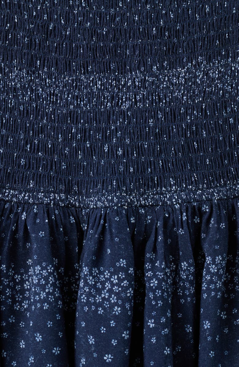 MANGO TEEN Print Smocked Strapless Tiered Minidress, Alternate, color, Navy