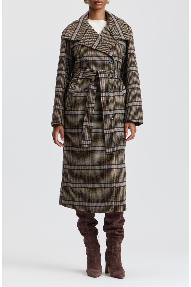 Funnel Neck Plaid Long Coat, Main, color, ACADEMIA PLAID