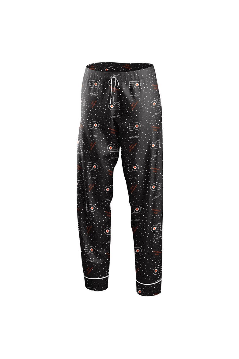 Women's WEAR by Erin Andrews Black Philadelphia Flyers Long Sleeve Button-Up Shirt & Pants Sleep Set, Alternate, color, Black