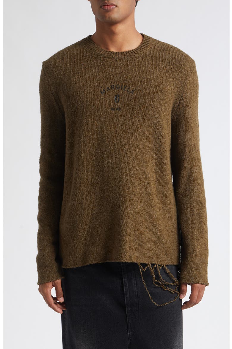 Wool Blend Crewneck Sweater, Main, color, KHAKI-BLACK PRINT