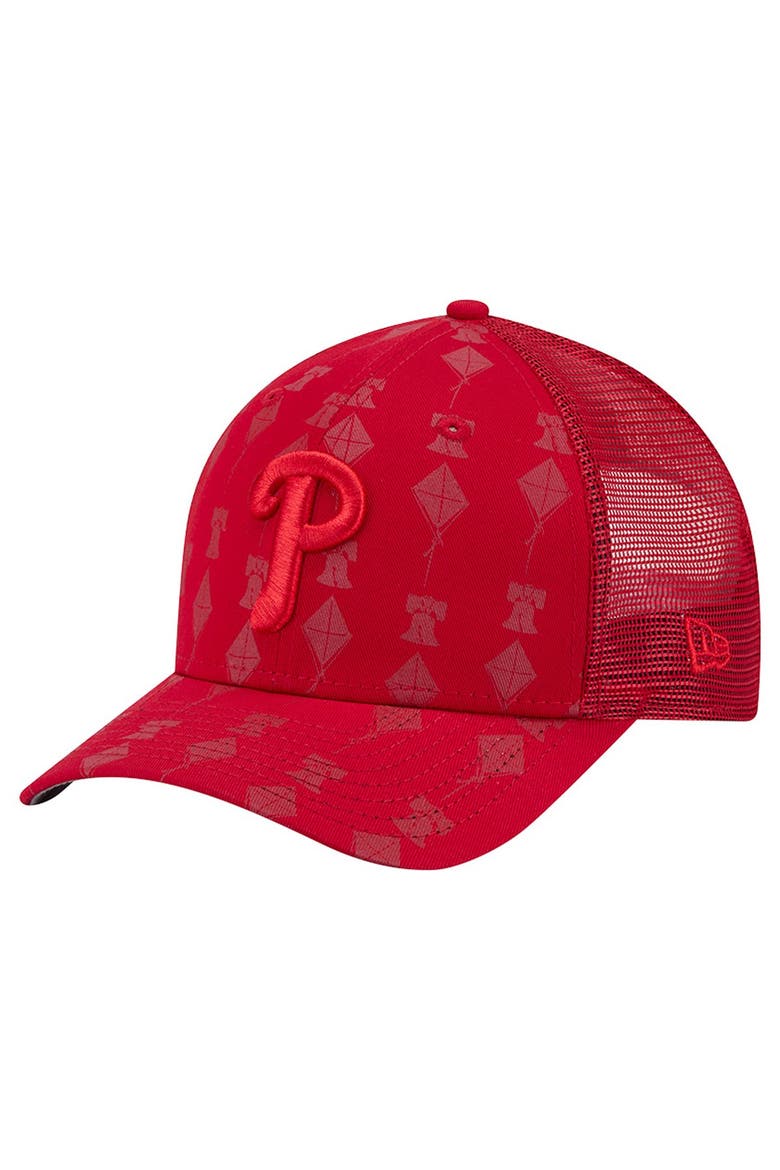 Men's New Era Red Philadelphia Phillies Tonal Icon 9FORTY Adjustable Trucker Hat, Main, color, Red