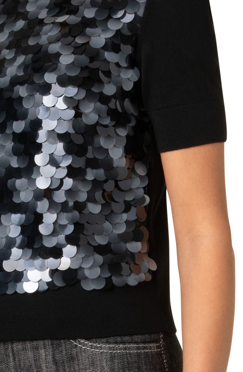 Akris punto Paillete Short Sleeve Virgin Wool Sweater, Alternate, color, Black