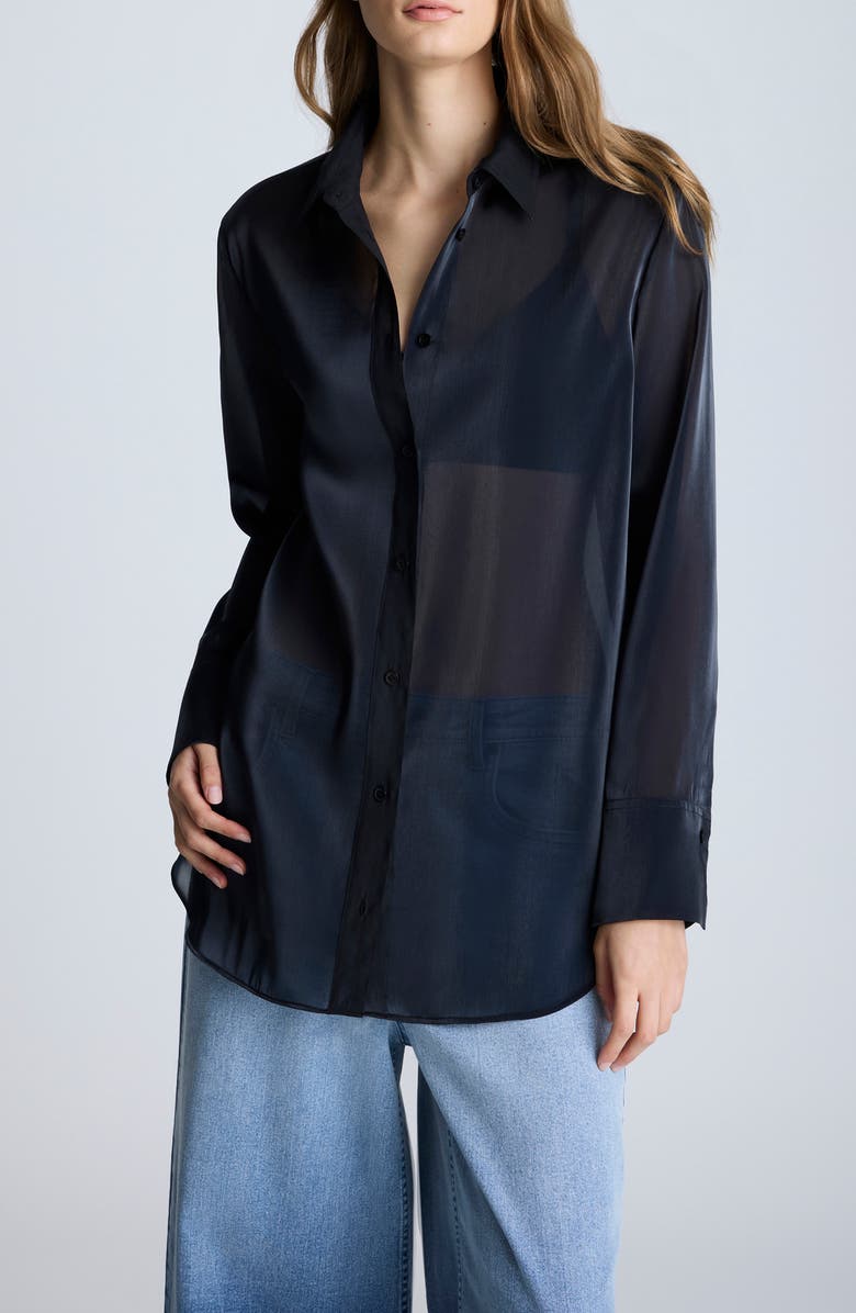 Kenneth Cole Oversize Organza Button-Up Shirt, Main, color, 