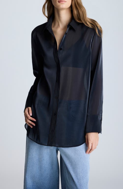 Kenneth Cole Oversize Organza Button-up Shirt In Black