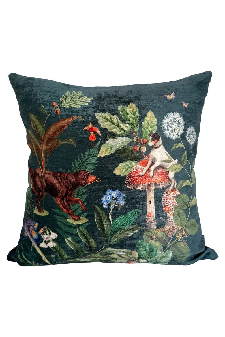 Velvet Pillow The Forest Dogs, Main, color, Green