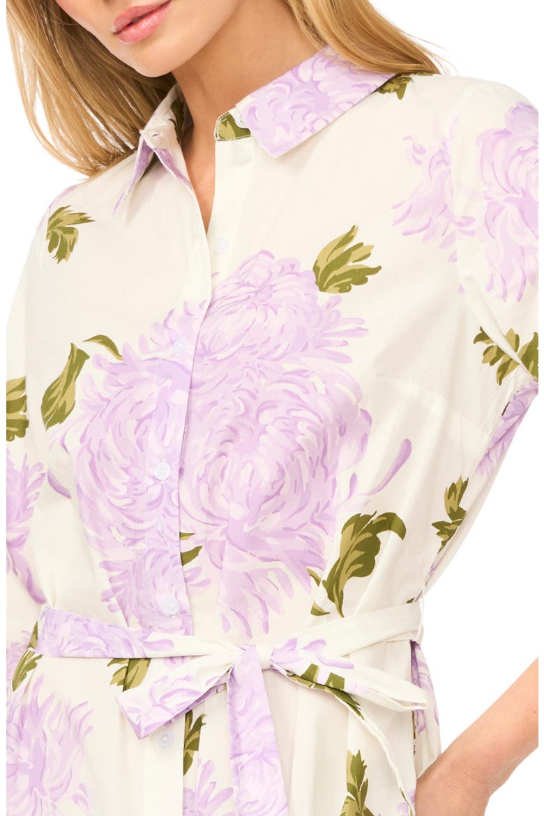Floral Tie Belt Cotton Mini Shirtdress, Alternate, color, PURPLE MULTI
