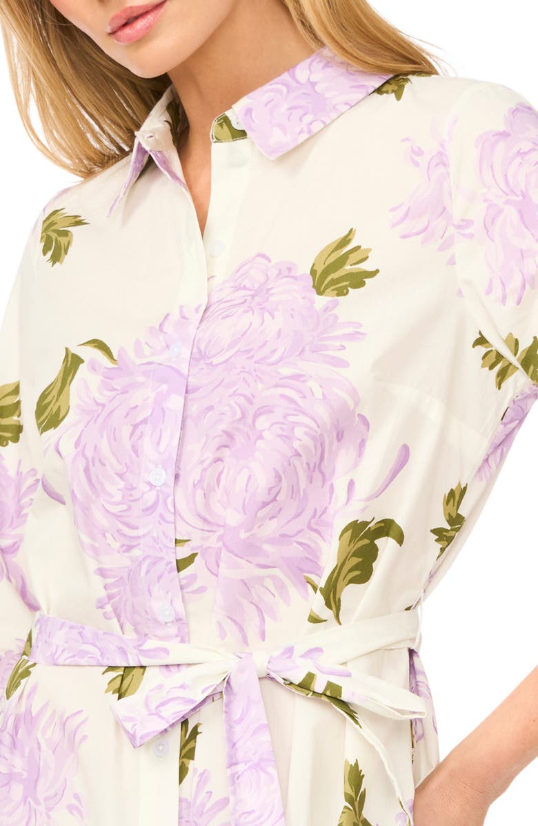 Halogen<sup>®</sup> Floral Tie Belt Cotton Mini Shirtdress, Alternate, color, Purple Multi
