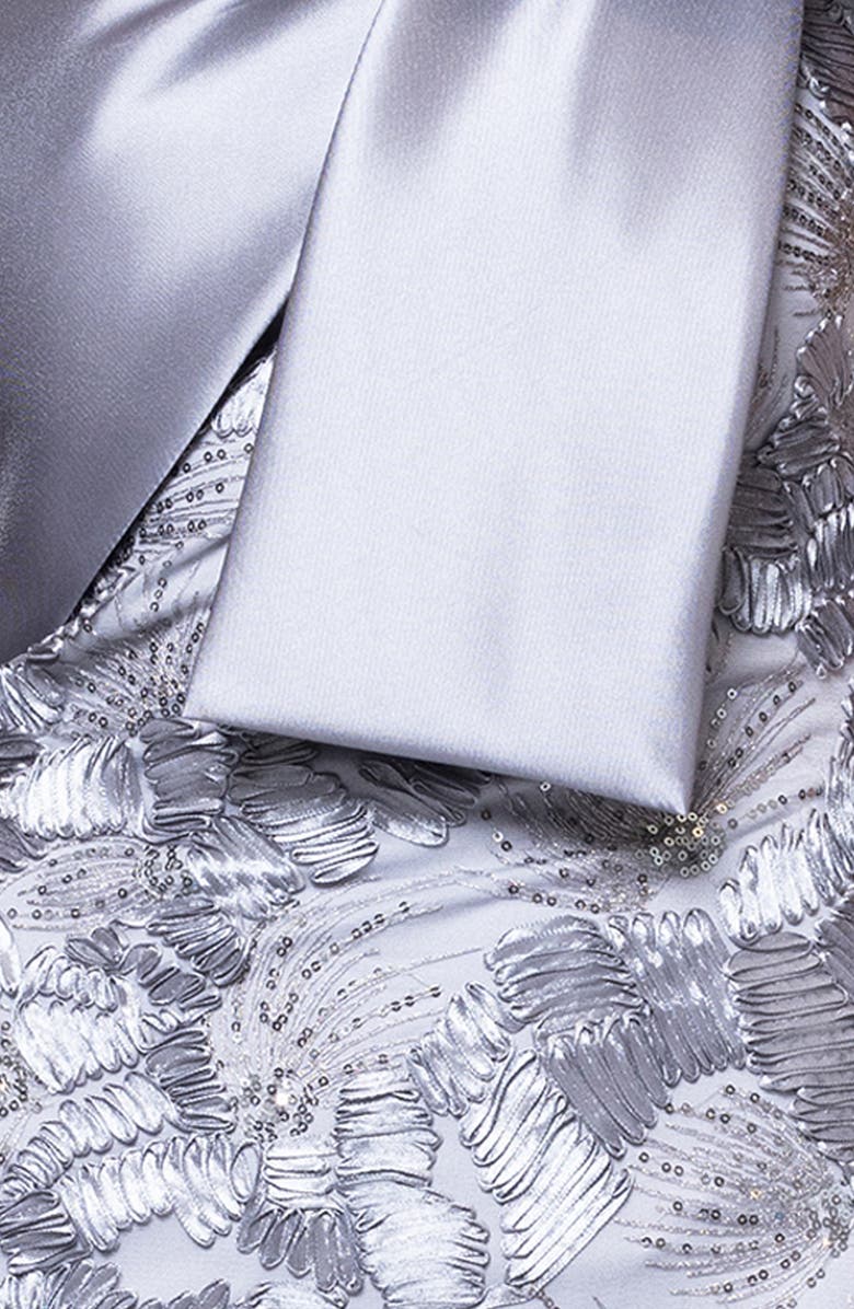 Betsy & Adam Crystal Detail Soutache Lace One-Shoulder Sheath Gown, Alternate, color, Grey