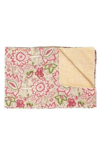 Taj Hotel Vintage Cotton Kantha Throw Blanket In Pink Floral