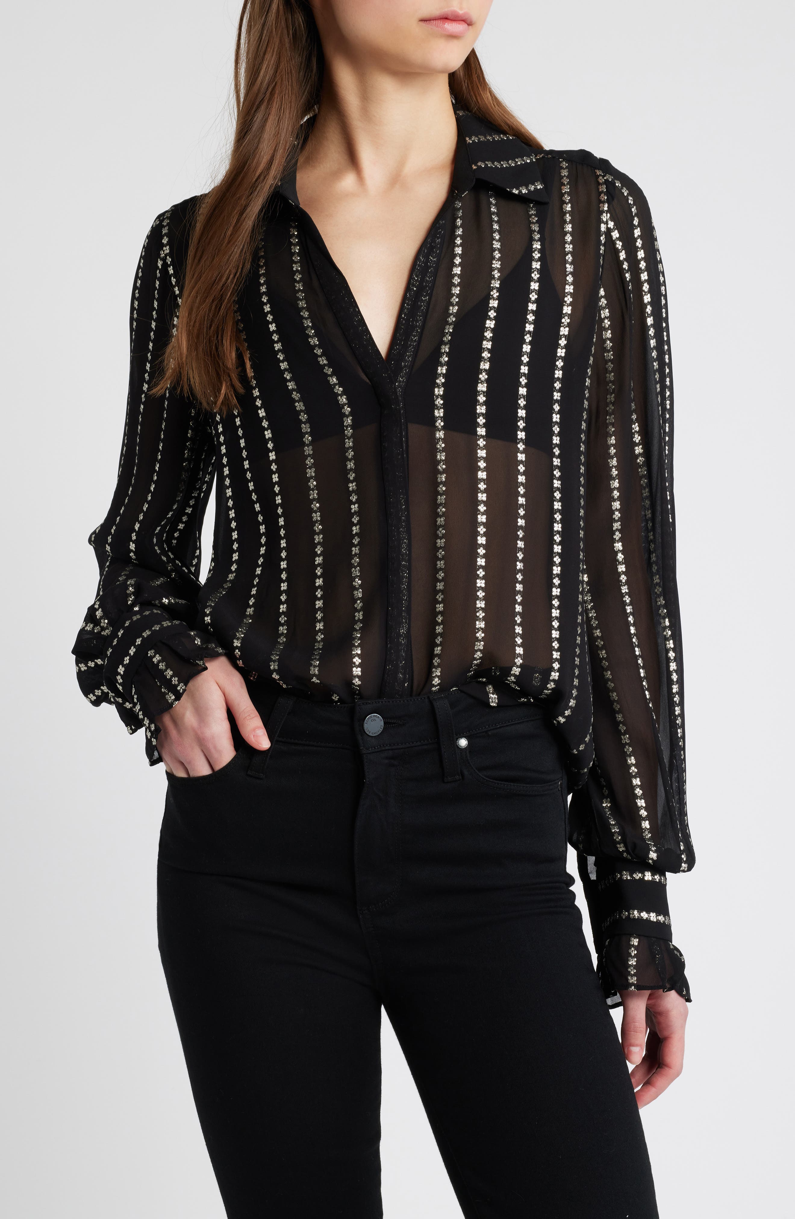 PAIGE Sosa Metallic Stripe Shirt