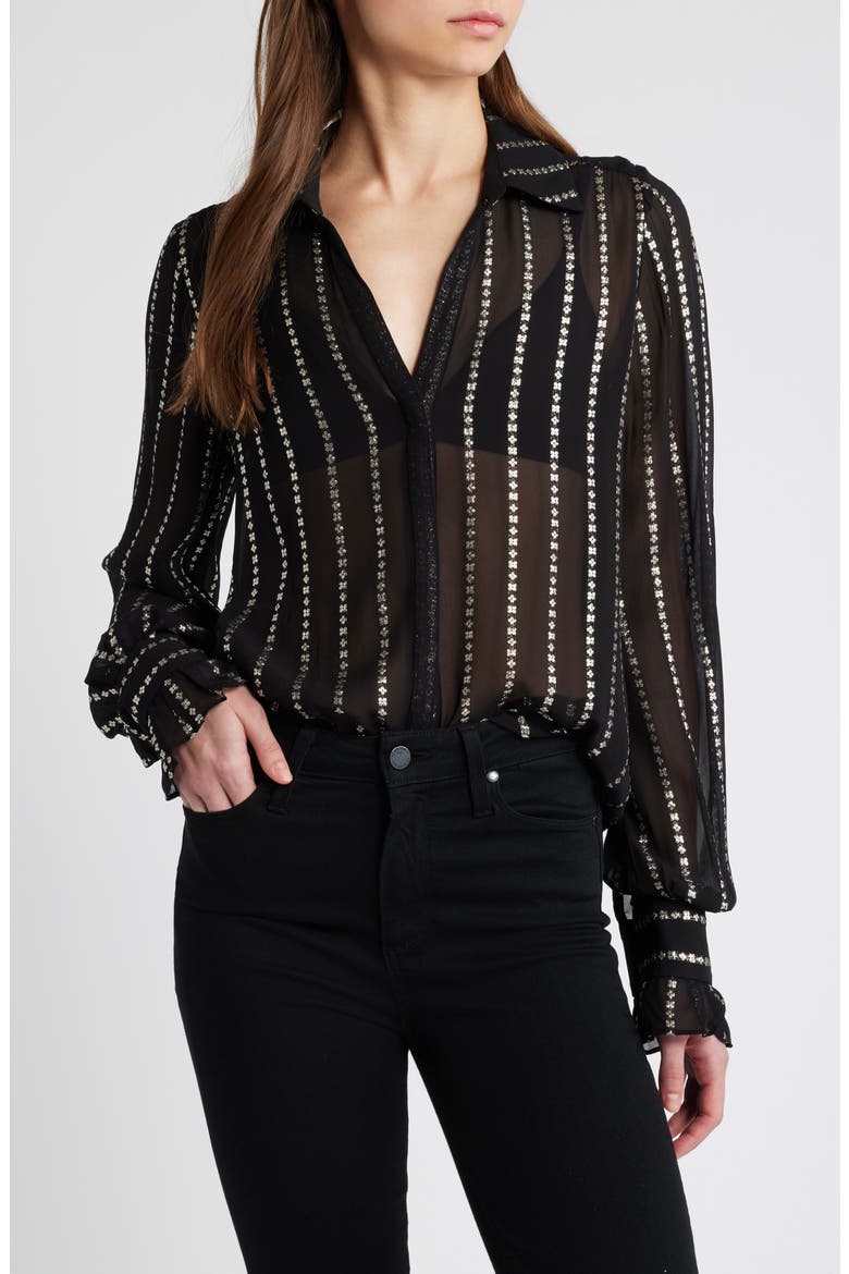 Sosa Metallic Stripe Shirt, Main, color, BLACK