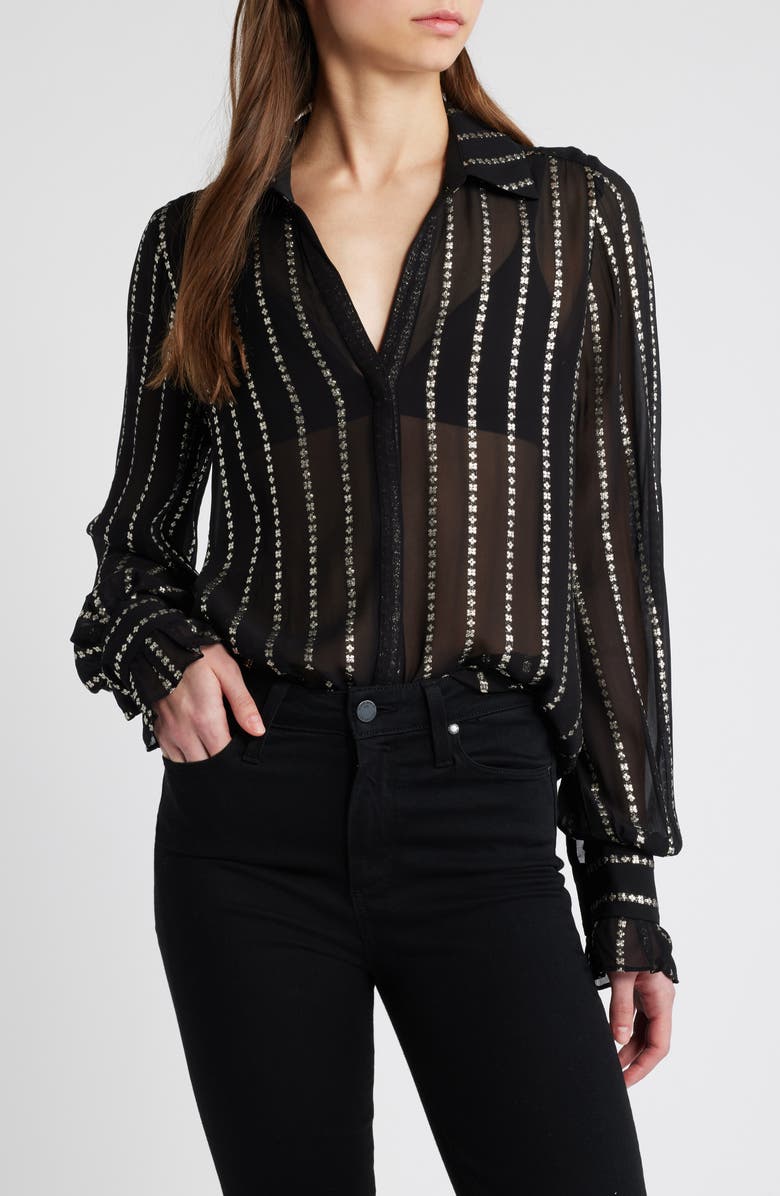 PAIGE Sosa Metallic Stripe Shirt, Main, color, Black