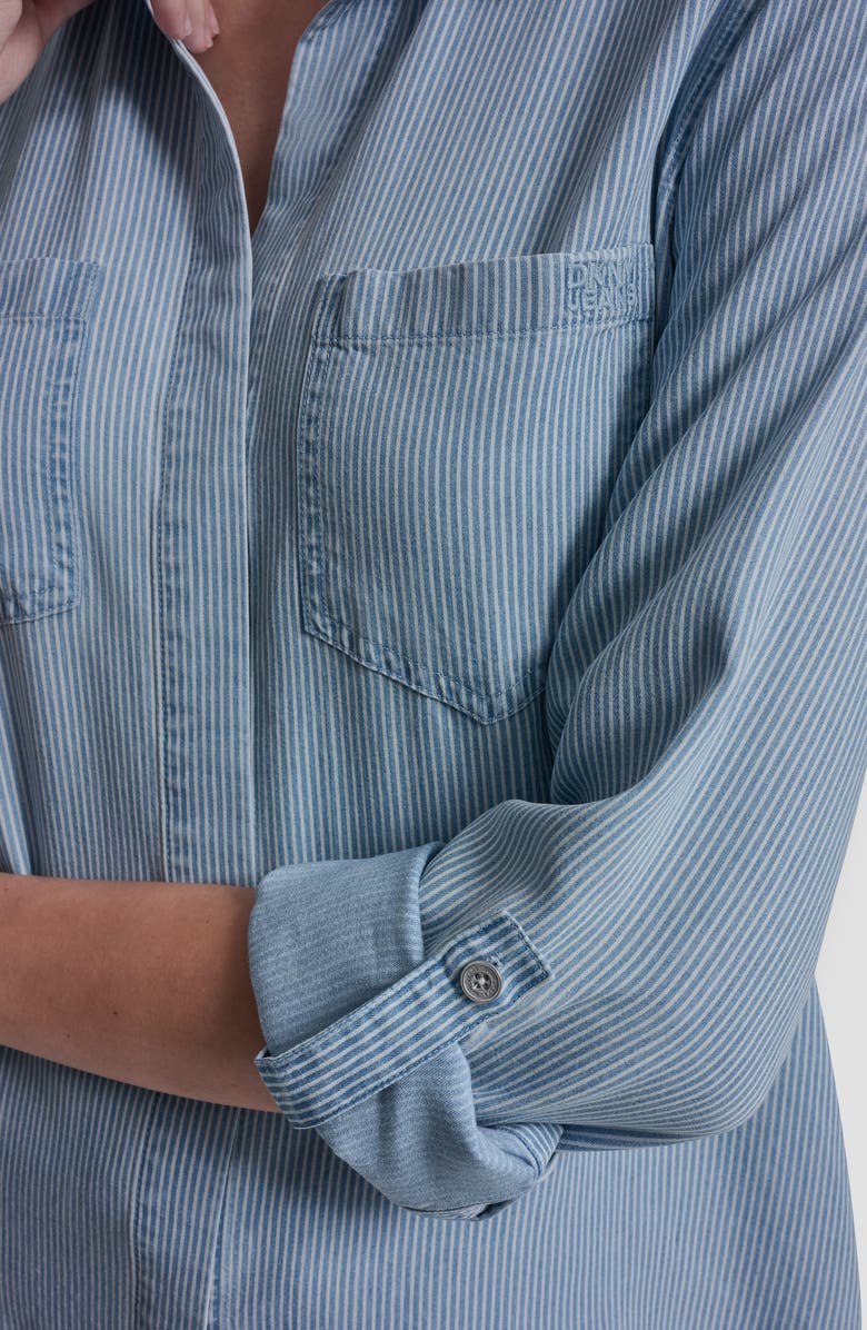DKNY Jeans Chambray Button Front Top, Alternate, color, Chambray Stripe
