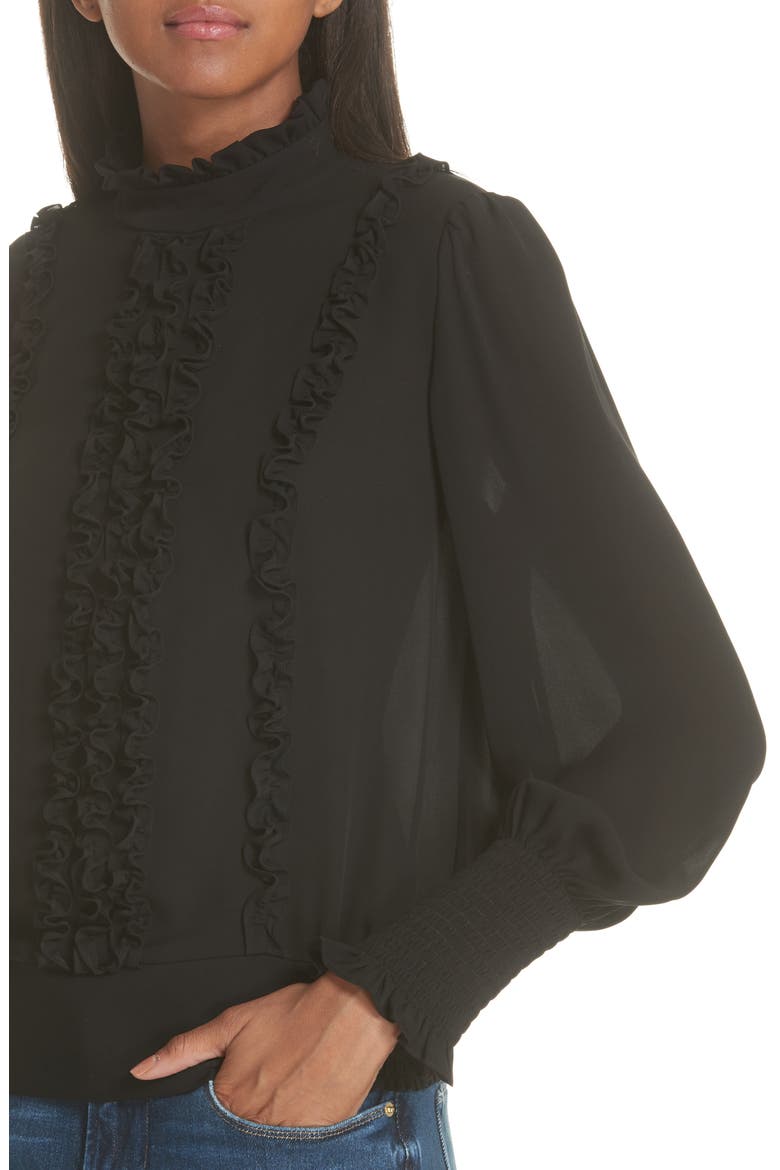 Smocked Ruffle Front Blouse, Alternate, color, NOIR