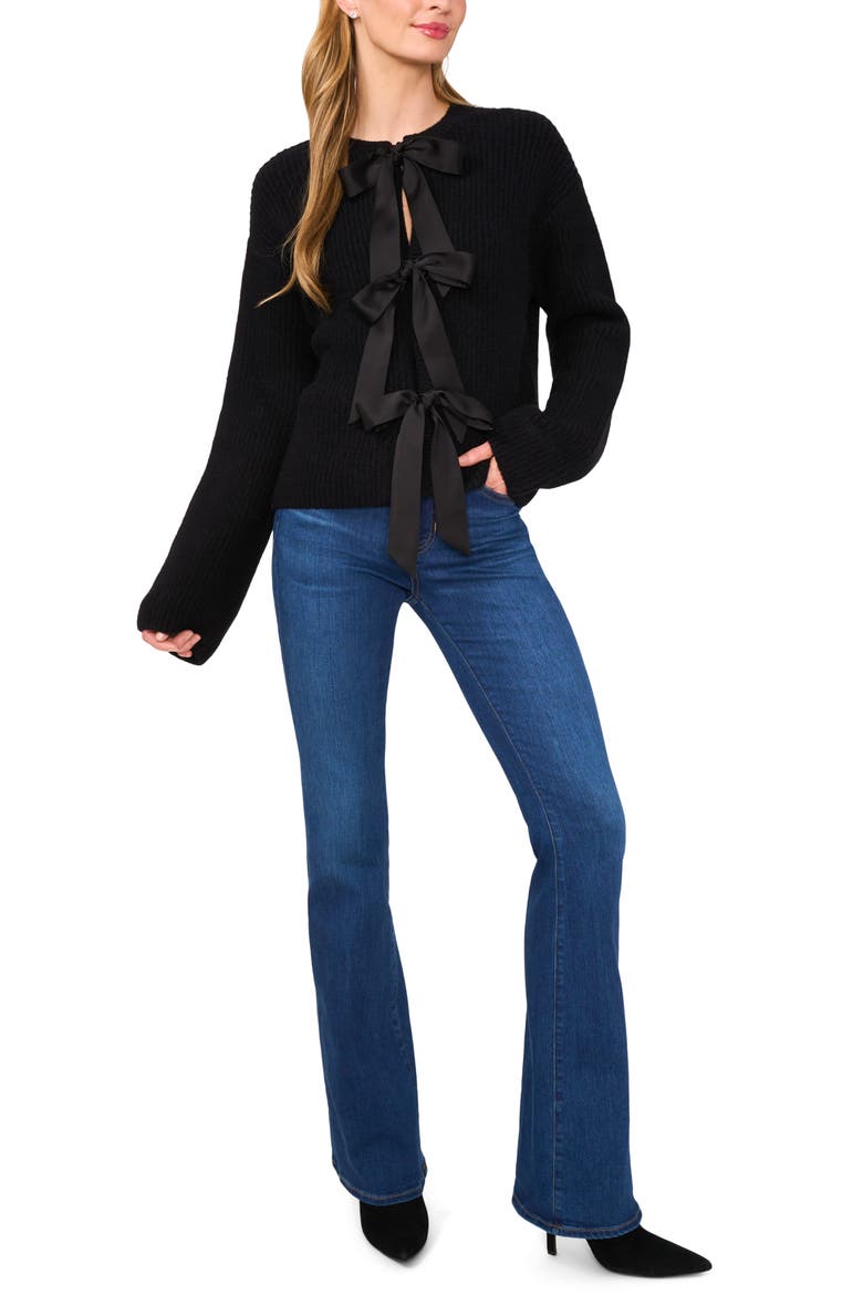 Three Bow Cardigan, Alternate, color, RICH BLACK