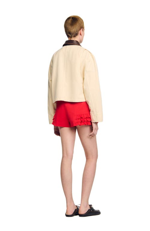 Sandro Womens Ecru Contrast-collar Cotton Workwear Jacket In Neutral
