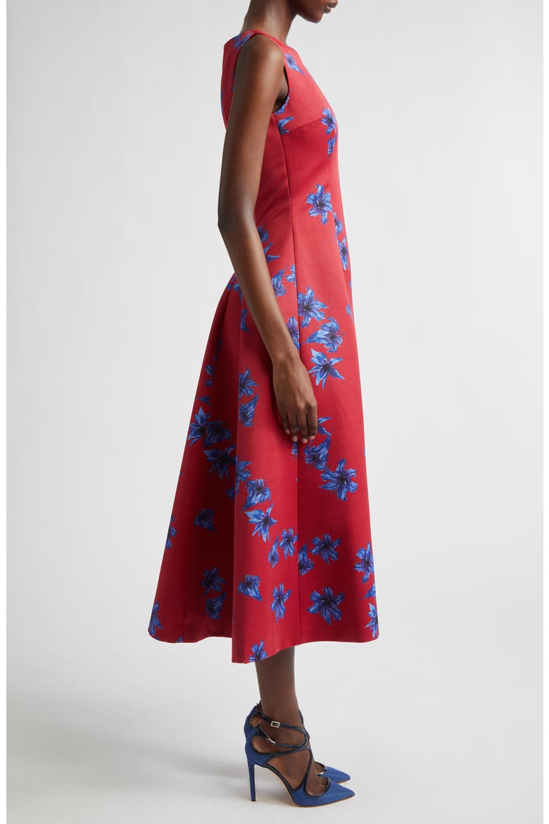 Octavie Festive Lilies Faille Fit & Flare Midi Dress, Alternate, color, FESTIVE LILLIES - RED BLUE