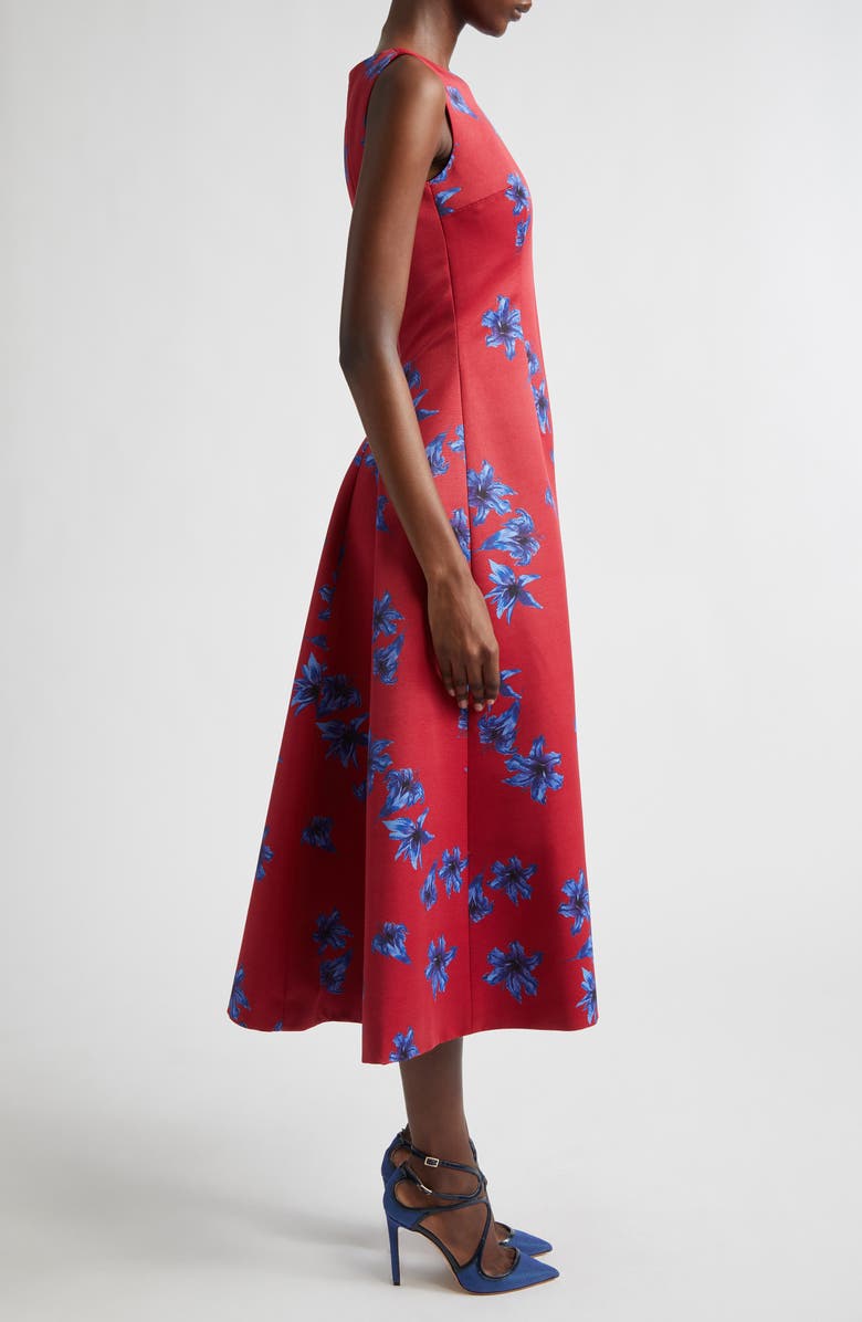 Emilia Wickstead Octavie Festive Lilies Faille Fit & Flare Midi Dress, Alternate, color, Festive Lillies - Red Blue