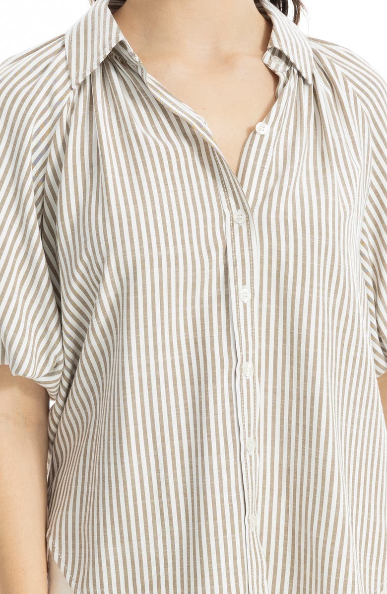 MAX STUDIO Bubble Sleeve Boyfriend Shirt, Alternate, color, Peat/ Off White Even Stripe