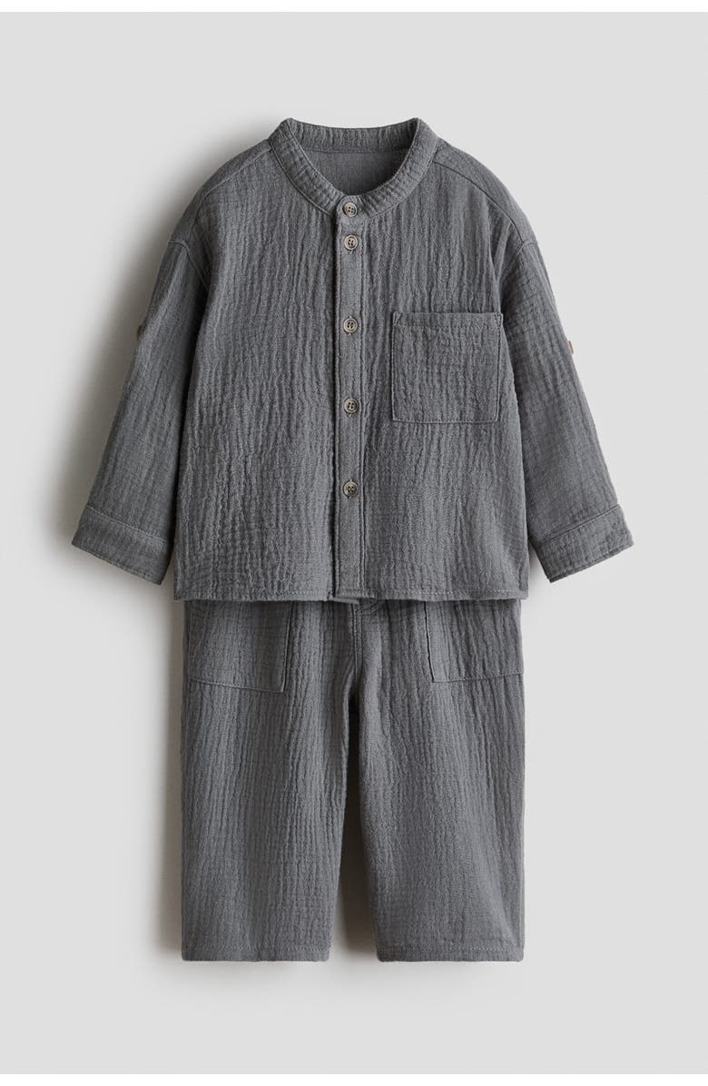 H&M 2-piece Cotton Muslin Set, Main, color, Gray
