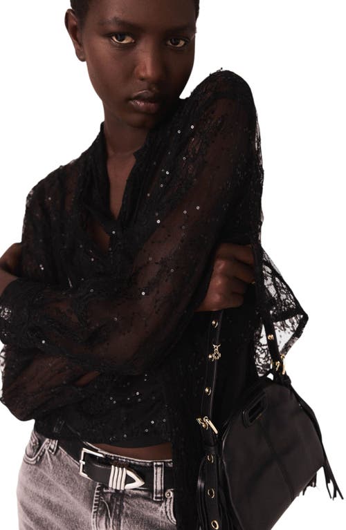 Maje Lace Pussy Bow Shirt In Black