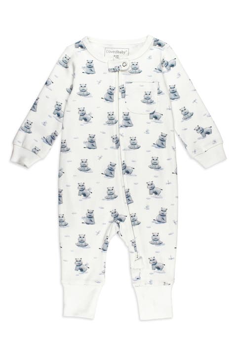 Hippo Print Organic Cotton Zip Romper (Baby)