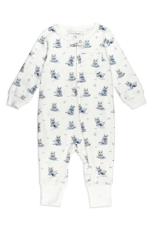 L'Ovedbaby Hippo Print Organic Cotton Zip Romper 