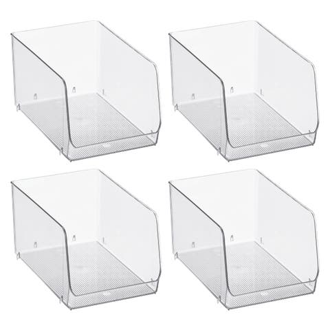 Clear Plastic Stackable Open Front Storage Bin, Easy Access Organizer for Pantry or Cabinet, 4-Pack
