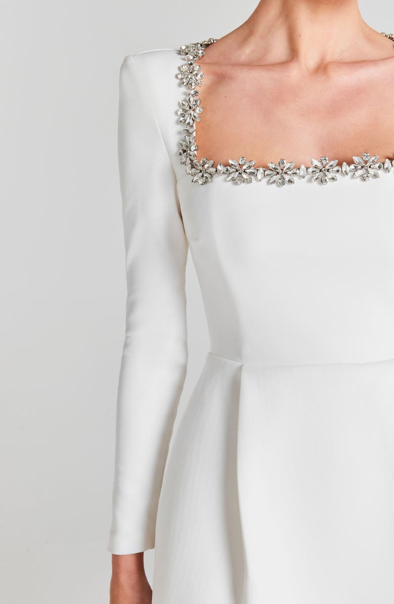 NADINE MERABI Kimberly Rhinestone Long Sleeve Minidress, Alternate, color, White