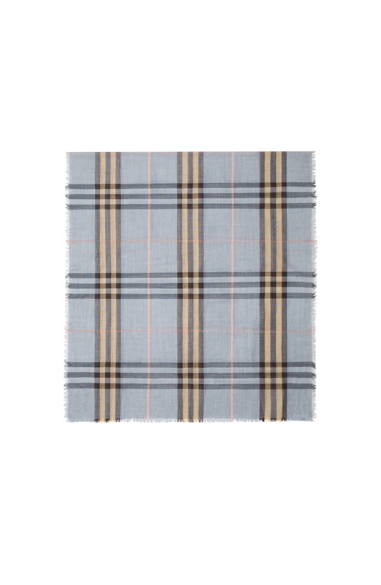Burberry Wide Reversible Check Wool Silk Scarf, Alternate, color, Wave Blue/Pebble Beige
