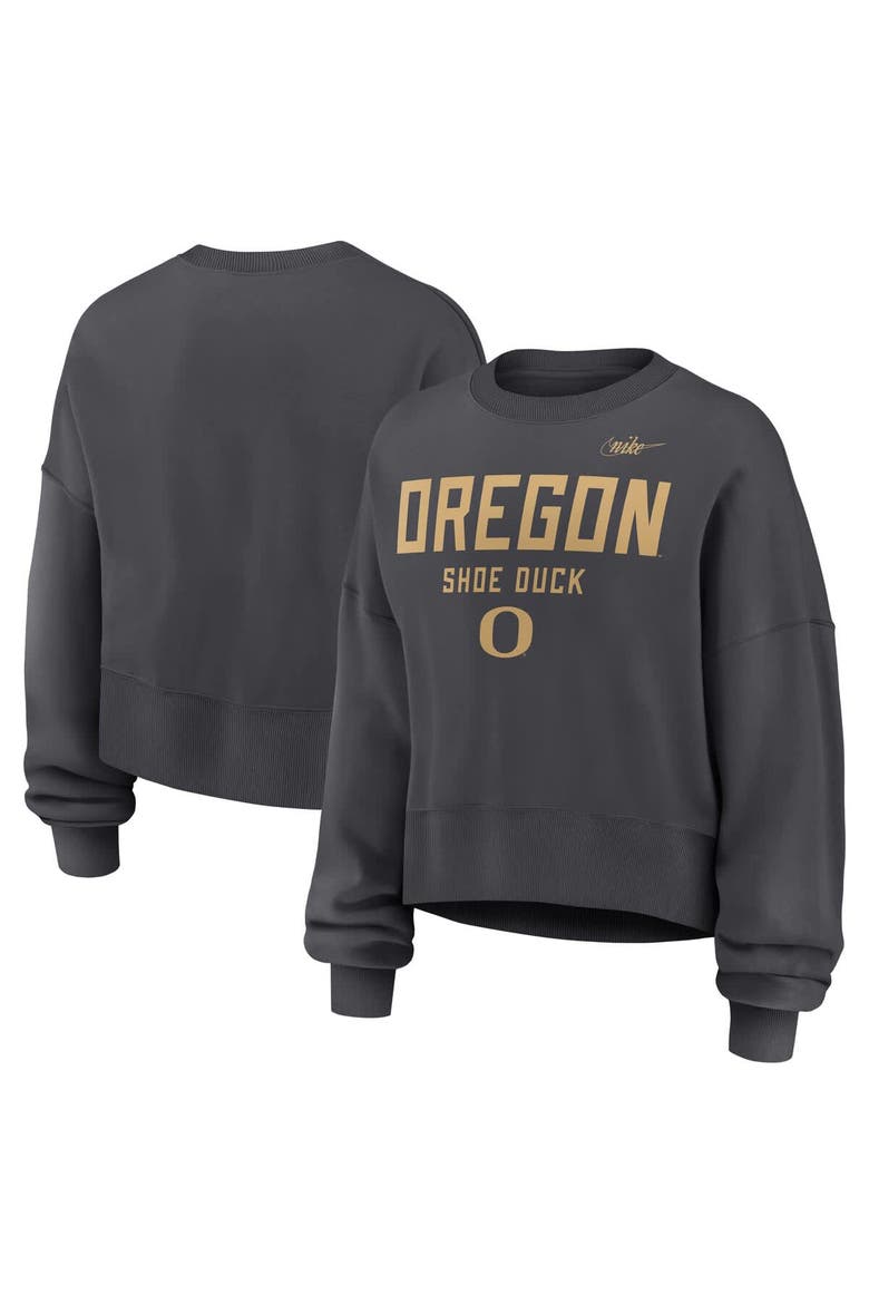 Women's Nike Charcoal Oregon Ducks Shoe Duck Sweatshirt, Main, color, Charcoal