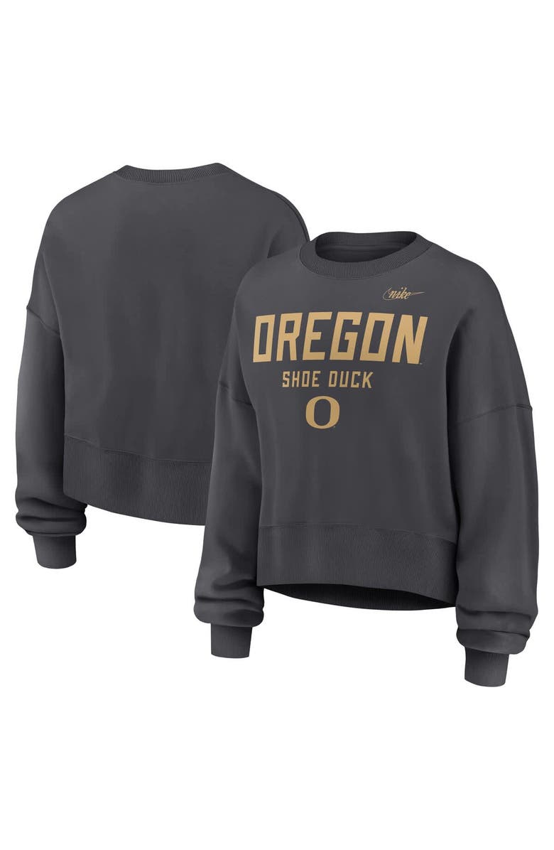 Nike Women
s Nike Charcoal Oregon Ducks Shoe Duck Sweatshirt, Main, color, Charcoal