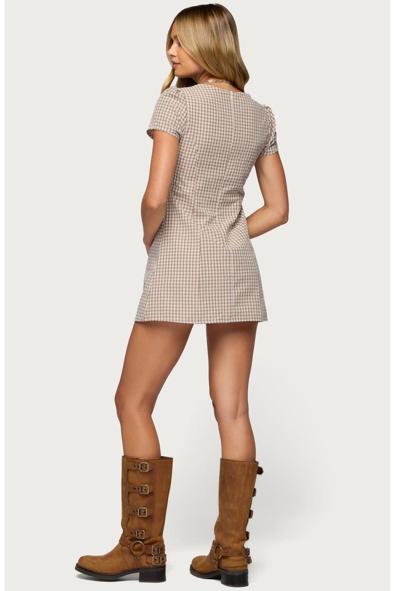 Arli Gingham Romper, Alternate, color, BROWN