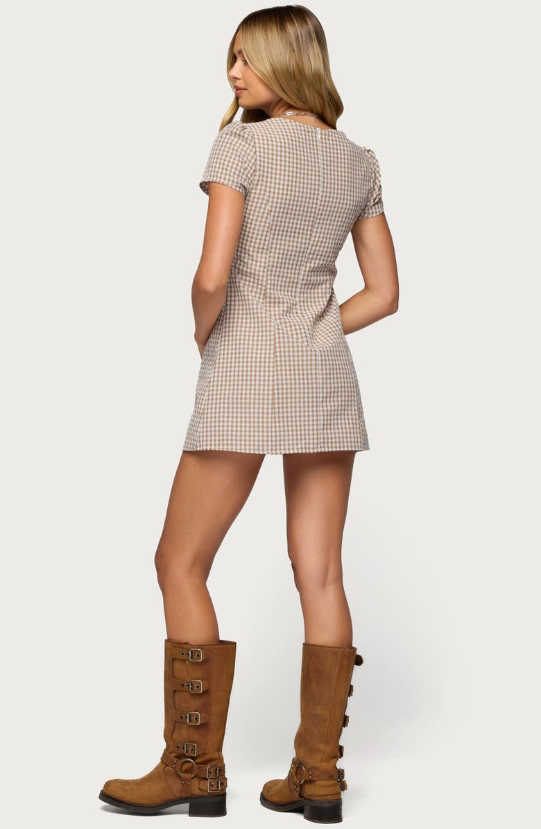 EDIKTED Arli Gingham Romper, Alternate, color, Brown