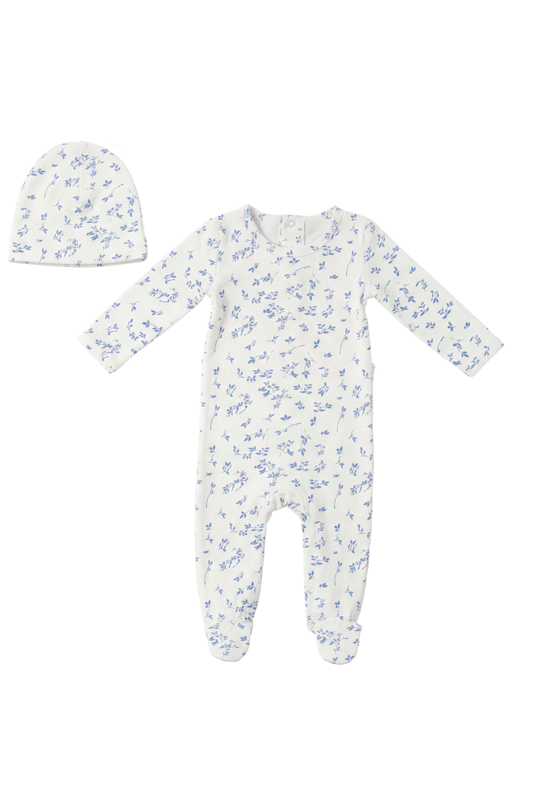 Boy Leaves Print Romper Set with Hat, Main, color, Powder/Navy