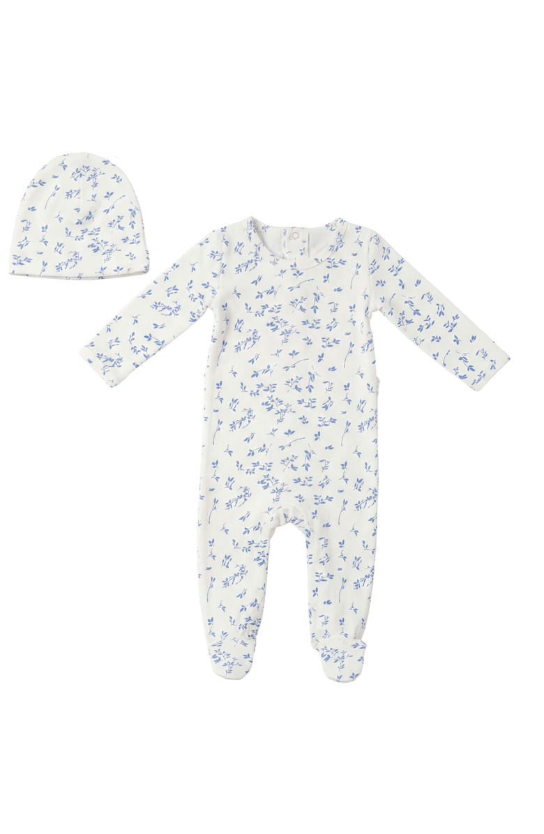 Fragile Boy Leaves Print Romper Set with Hat, Main, color, Powder/Navy