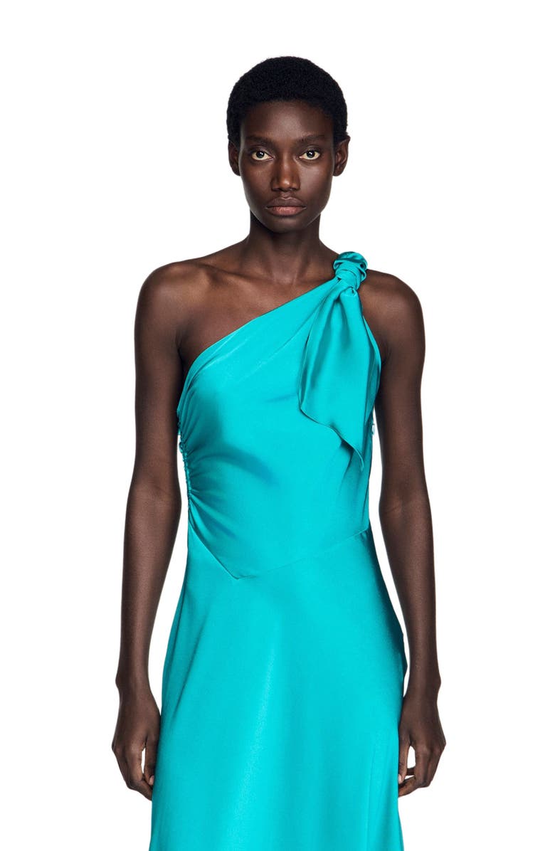 SANDRO Satin-effect maxi dress with bow, Alternate, color, Green