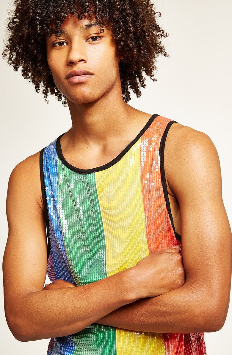 Topman Sequin Rainbow Tank, Alternate, color, 