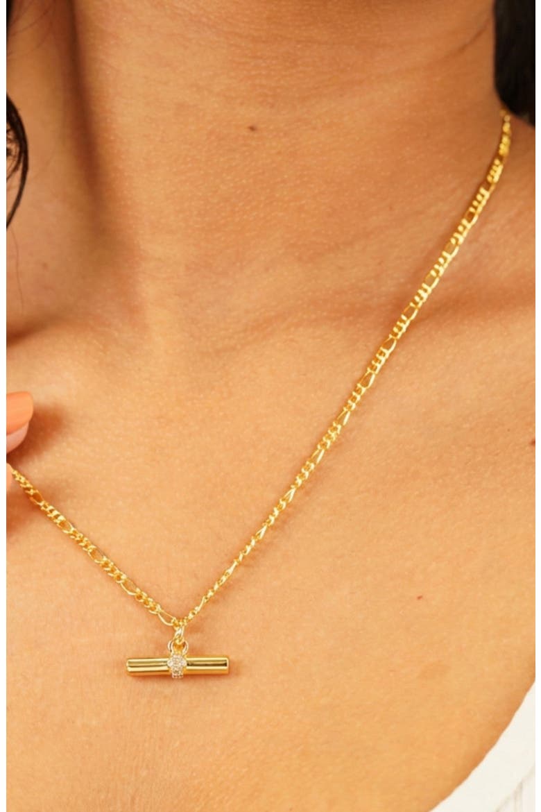 T Bar Charm Necklace, Alternate, color, Gold