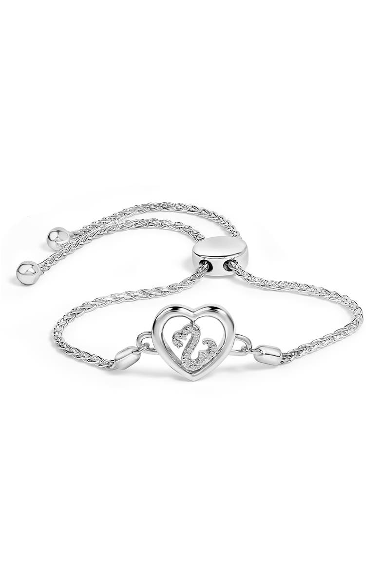 Haus of Brilliance .925 Sterling Silver Diamond Accent Heart Infinity Bolo Adjustable Bracelet, Main, color, White