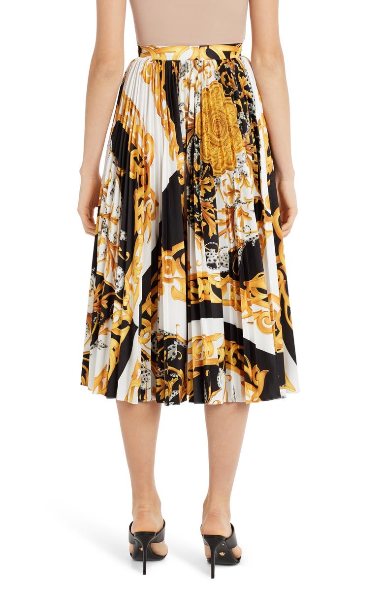 Versace Pleated Barocco Acanthus Print Midi Skirt, Alternate, color, 